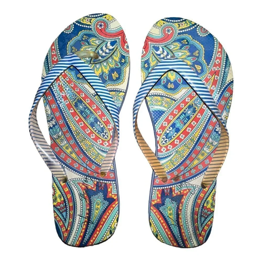 Vera Bradley Lot of Three Flip Flops Med 7-8 Happy Snails Marina Paisley Violet